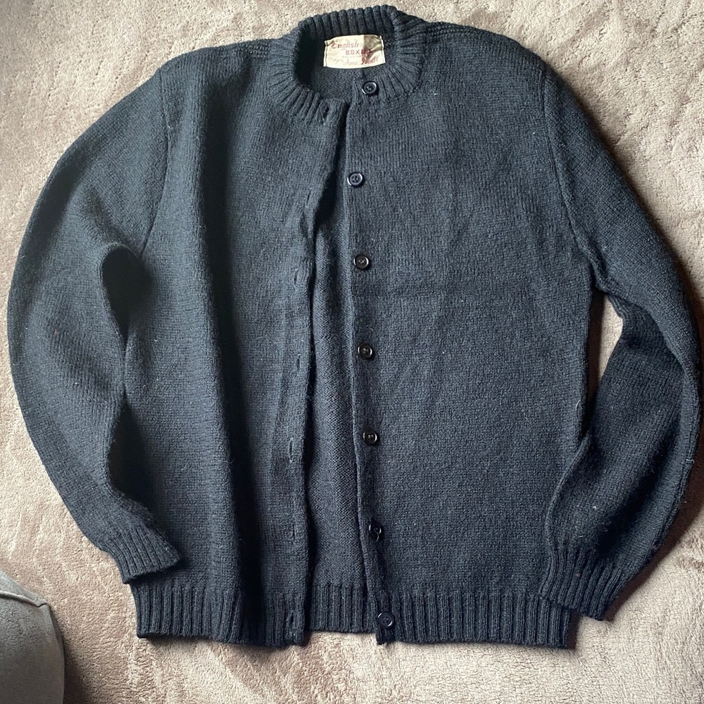 English Boxie Black Button-Front Ribbed Cardigan Sweater